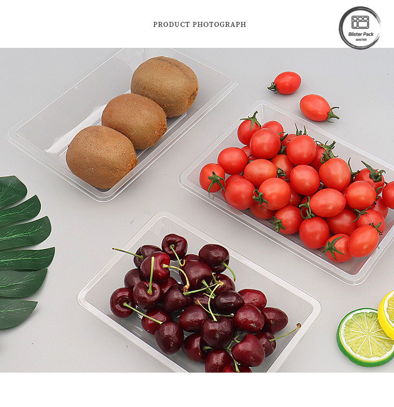 Przejrzysty, jednorazowy taczek na owoce i warzywa, opakowanie z płaskiej podłogi z tworzyw sztucznych na świeże produkty