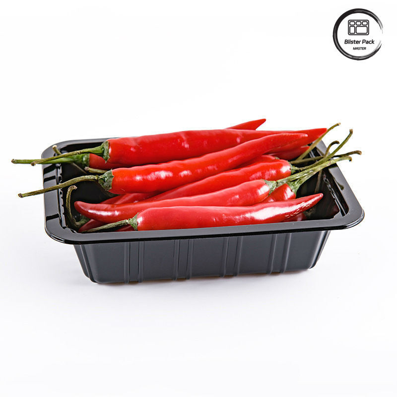 Supermarket Chili Jednorazowe plastikowe tacki głębokie prostokątne owoce czarne pojemniki warzywa świeże opakowania tacki żywności