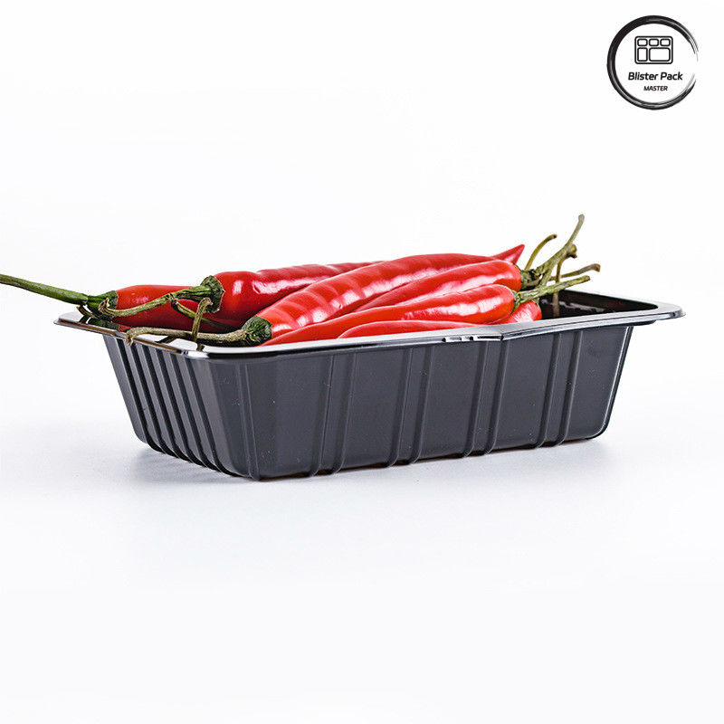 Supermarket Chili Jednorazowe plastikowe tacki głębokie prostokątne owoce czarne pojemniki warzywa świeże opakowania tacki żywności