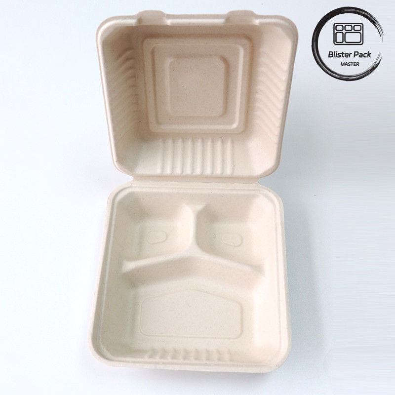 Blister Eco Kompostowalny Clamshell 3 Kompact Jednorazowy pudełko na obiad Bagasse z trzciny cukrowej