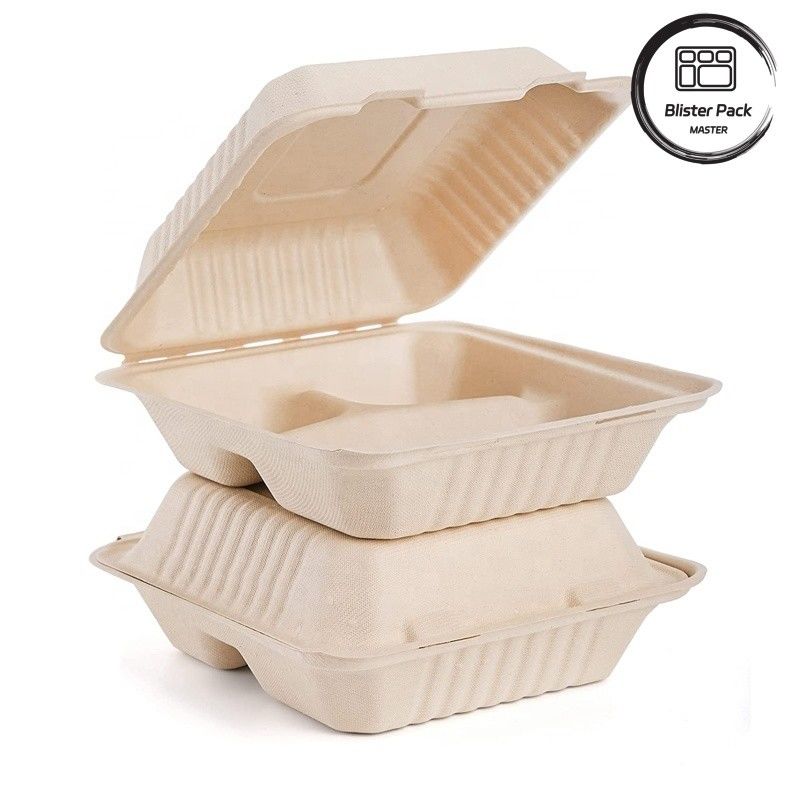 Blister Eco Kompostowalny Clamshell 3 Kompact Jednorazowy pudełko na obiad Bagasse z trzciny cukrowej